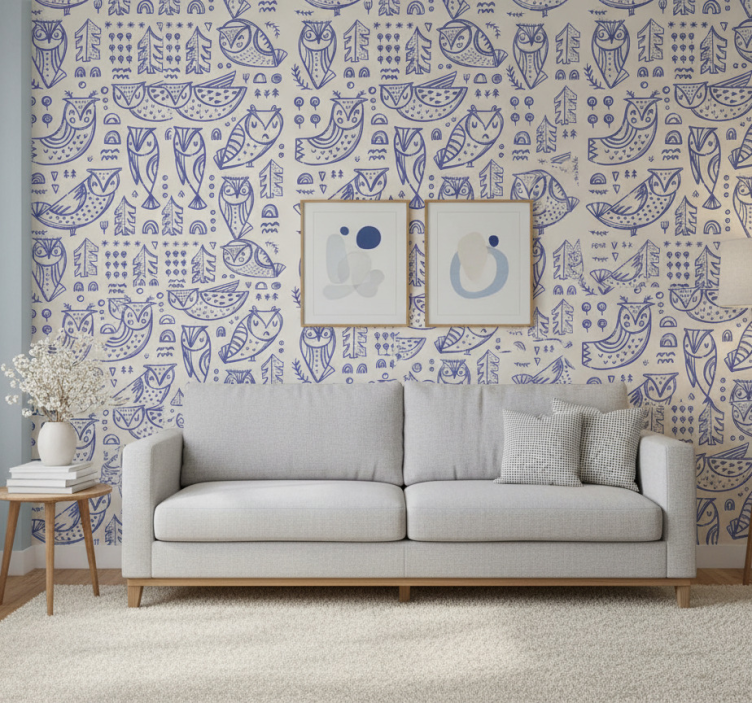 Tapete tiere mit niedlichem blauen eulenmotiv - TenStickers