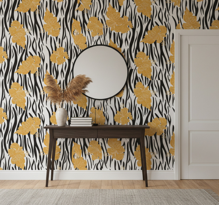Tapete tiere mit ornamentalen blumen auf zebra-print - TenStickers