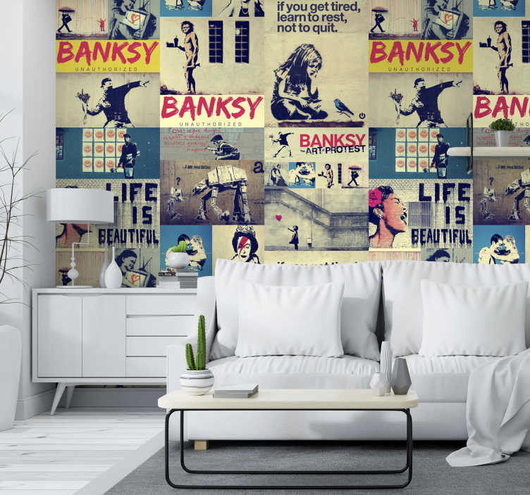 Tapeten kunst Collage Banksy - TenStickers
