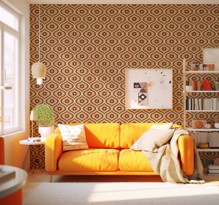 Tapeten Wohnzimmer retro-orange und braun - TenStickers