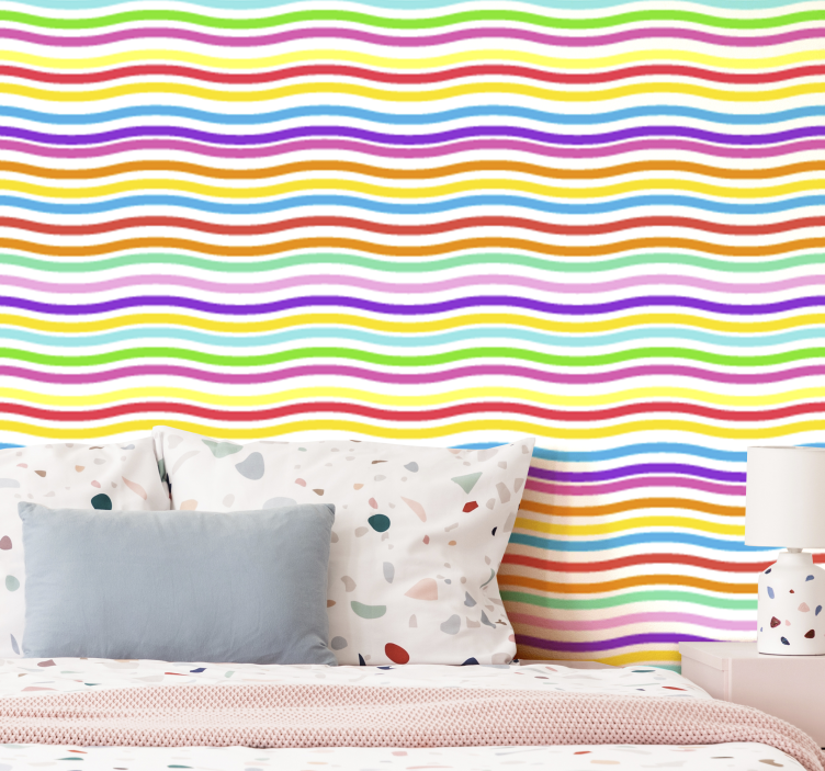 Horizontale Tapete Unregelmäßiges regenbogenstreifenmuster - TenStickers