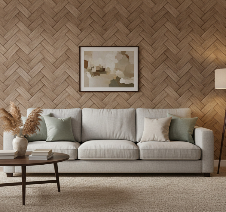 Wohnzimmer tapete geflochtene holzoptik - TenStickers