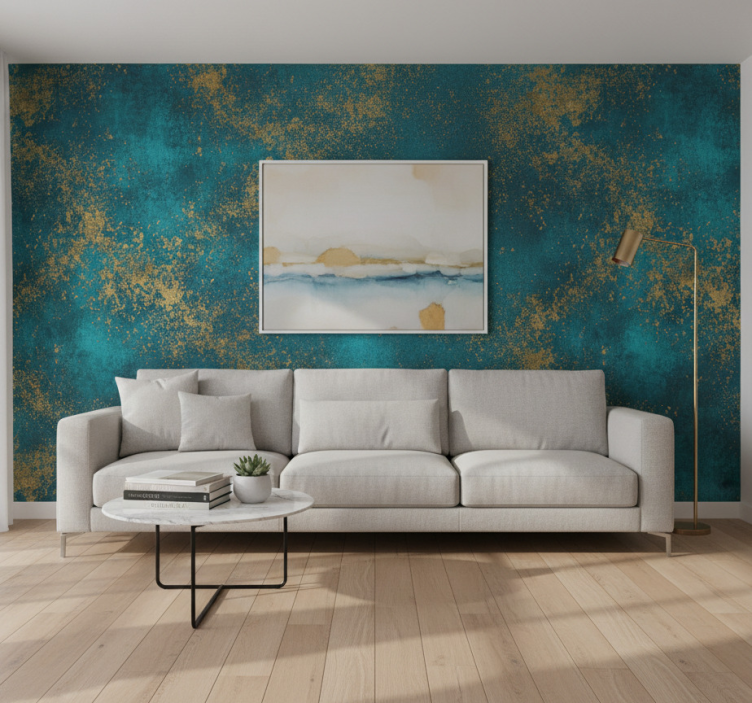 Wohnzimmer tapete in verwittertem türkis mit punkten - TenStickers