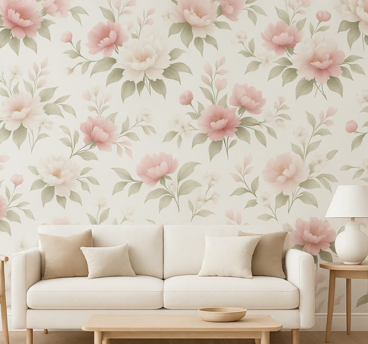 Wohnzimmer tapete weiß pinke pfingstrose floral - TenStickers