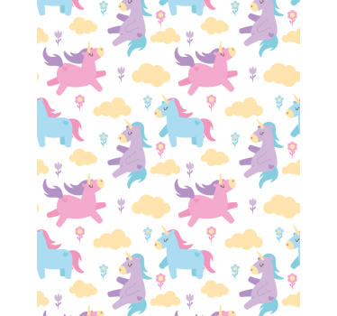 Tapete kinderzimmer einhörner und wolken - TenStickers