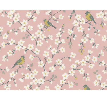 Blumentapete pinke obstgartenvögel - TenStickers