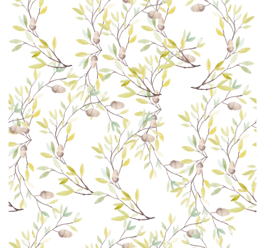 Blumentapete mit originalem aquarellmuster grüner blätter - TenStickers