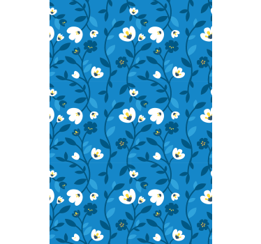Blumentapete weiße blumen auf blauem hintergrund - TenStickers
