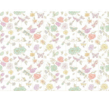 Blumentapete in sanften farben schmetterling - TenStickers