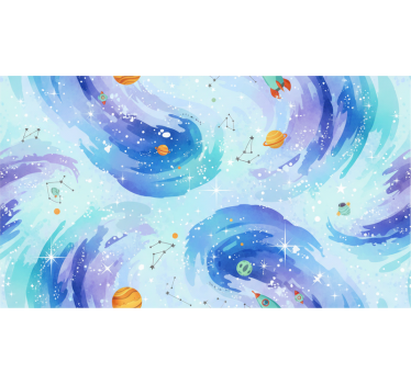 Tapete kinderzimmer im galaxie stil hellblau - TenStickers