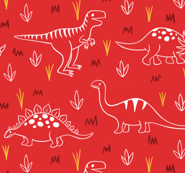 Tier Wandtapete Gezeichnete dinosaurier auf rot - TenStickers
