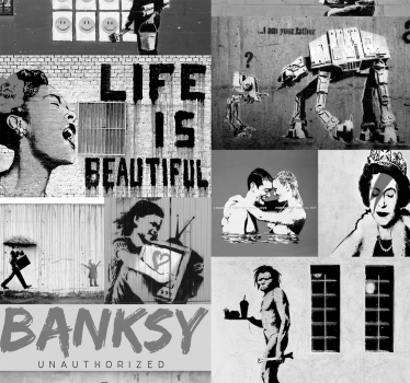 vliestapeten kunst Banksy schwarz weiß - TenStickers