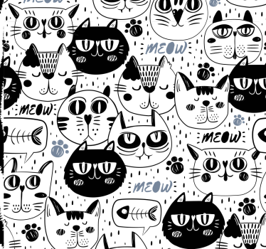 Kinderzimmer Tapete Schwarz-weißes katzengesichtsmuster - TenStickers