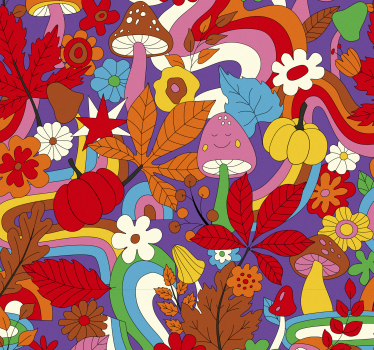 Pflanzen Tapete retro psychedelische Muster - TenStickers