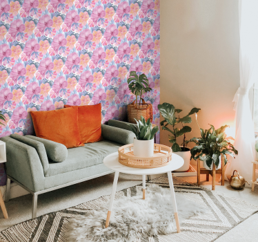 Bunte Wasserfarben Blumen Tapete - TenStickers