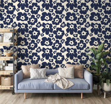 Blumentapete dunkelblauer mohn - TenStickers