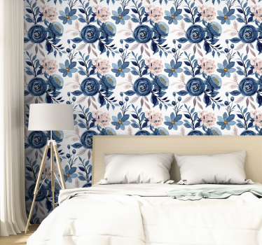 Blumentapete elegantes schlafzimmer mit blumenmuster - TenStickers