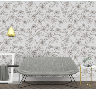 Blumentapete florale skizze eleganz - TenStickers