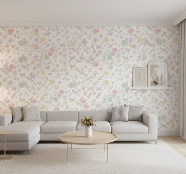 Blumentapete in sanften farben schmetterling - TenStickers