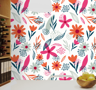 Blumentapete lebendige florale motive - TenStickers