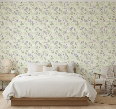Blumentapete lila blumen auf grünem hintergrund - TenStickers