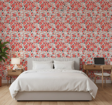 Blumentapete mit abstraktem roten mohnmuster - TenStickers