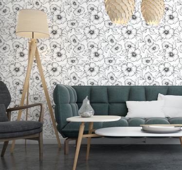 Tapete mit Blumenkontur auf weißen Hintergrund - TenStickers