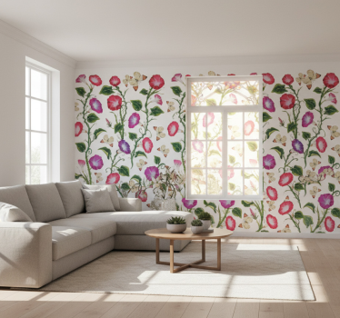Blumentapete mit pinken und lila trompetenblüten - TenStickers
