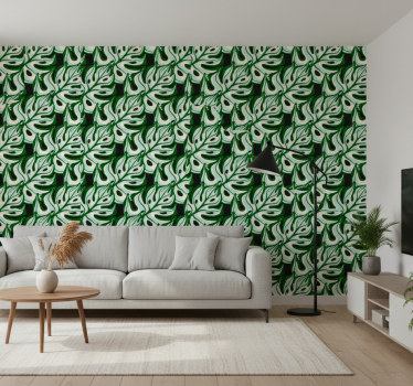 Blumentapete mit spritzigem schwarz-grünem pflanzenmuster - TenStickers