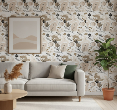 Blumentapete mit stilvollem rosa und beigen blättern - TenStickers
