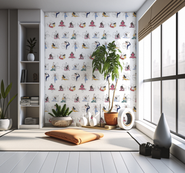 Bunte Yoga Positionen Blumen Tapete - TenStickers