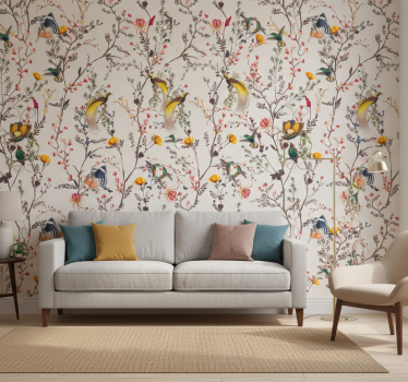Fototapete wald mit naturalistischem blumendesign - TenStickers