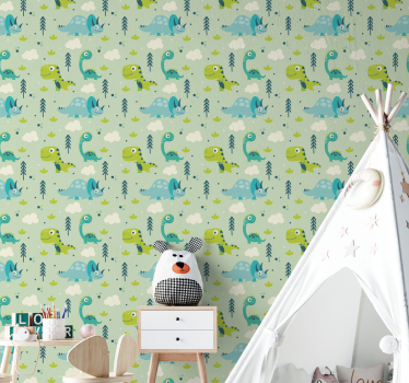 Kinderzimmer Tapete Grüner Hintergrund kinderzimmer dinosaurus Ta - TenStickers