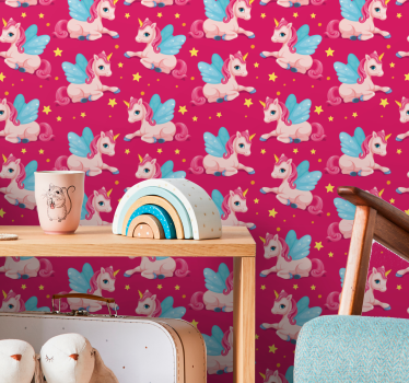 Kinderzimmer Tapete Lustiges rosa glückliches einhorn - TenStickers