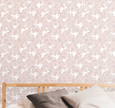 Kinderzimmer Tapete Rosa und großes einhorn mit blumen - TenStickers