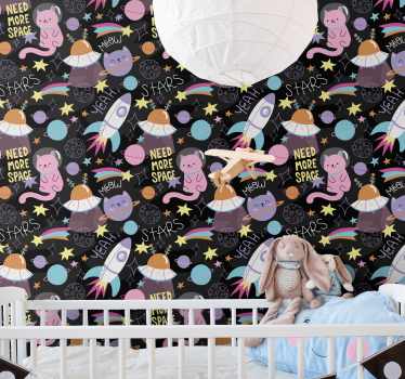 Kinderzimmer Tapete Tapete katze im weltraum - TenStickers