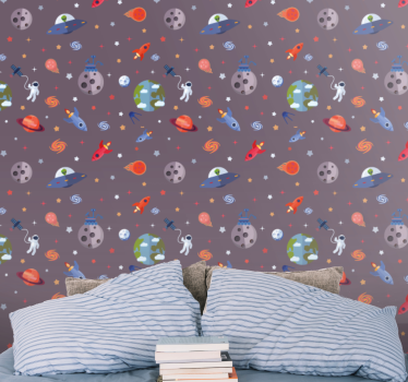 Kinderzimmer Tapete Weltraumelemente mit planetensternen - TenStickers