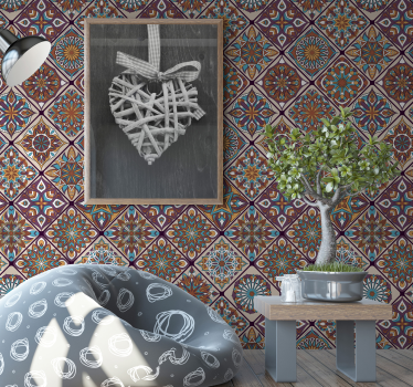 Ornament Wohnzimmer Tapete bunte Kacheln - TenStickers