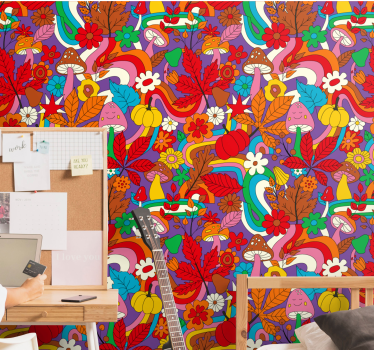 Pflanzen Tapete retro psychedelische Muster - TenStickers