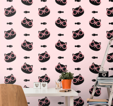 Schlafzimmer Tapete Schwarze katzen mit rosa brille - TenStickers