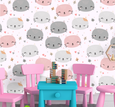 Schlafzimmer Tapete Süße graue und rosa kätzchen - TenStickers