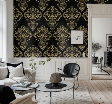 Tapete schwarz traditionelles goldenes muster - TenStickers