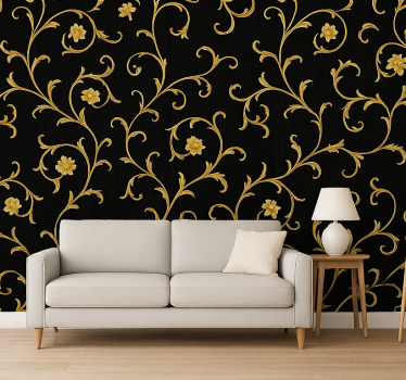 Tapete barock goldene ranken mitternachts-schwarz - TenStickers