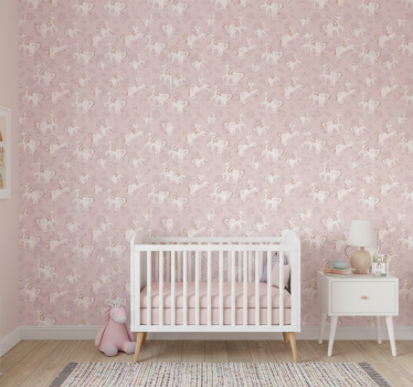 Tapete kinderzimmer einhorn rosa mit blumen - TenStickers