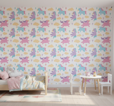 Tapete kinderzimmer einhörner und wolken - TenStickers
