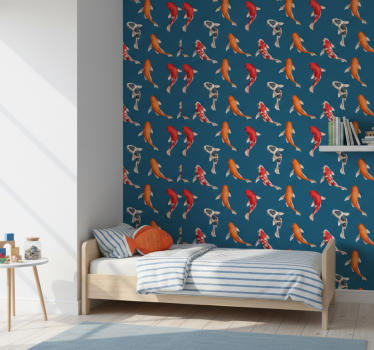 Tapete kinderzimmer koi-fisch muster blauer hintergrund - TenStickers