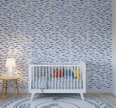 Tapete kinderzimmer mit blauem fischmuster auf weiß - TenStickers
