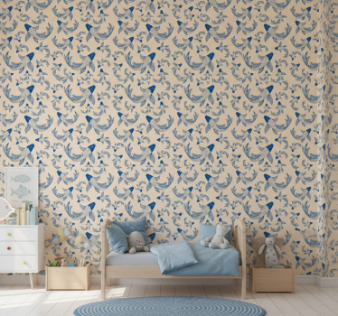 Tapete kinderzimmer mit blauen fischen auf beige - TenStickers