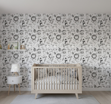 Tapete kinderzimmer mit grauen baby-tieren - TenStickers