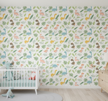 Tapete kinderzimmer mit pastellfarbenem dinosaurierwald - TenStickers